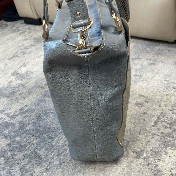 Sancia Gray Pebbled Leather Suede 2 Way Shoulder Bag Purse Extra Large Travel - Picture 3 of 17